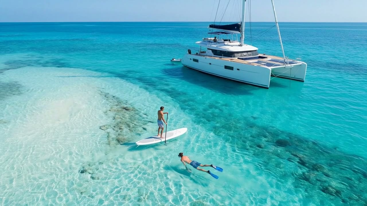 Aerial view of the Bahamas with turquoise waters and islands